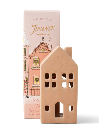 Ceramic Village Incense Holder - Pink Townhouse - Persimmon Chestnut