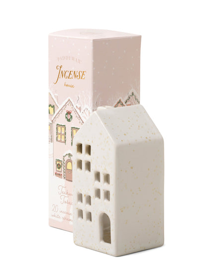 Ceramic Village Incense Holder - White House - Teakwood Tobacco