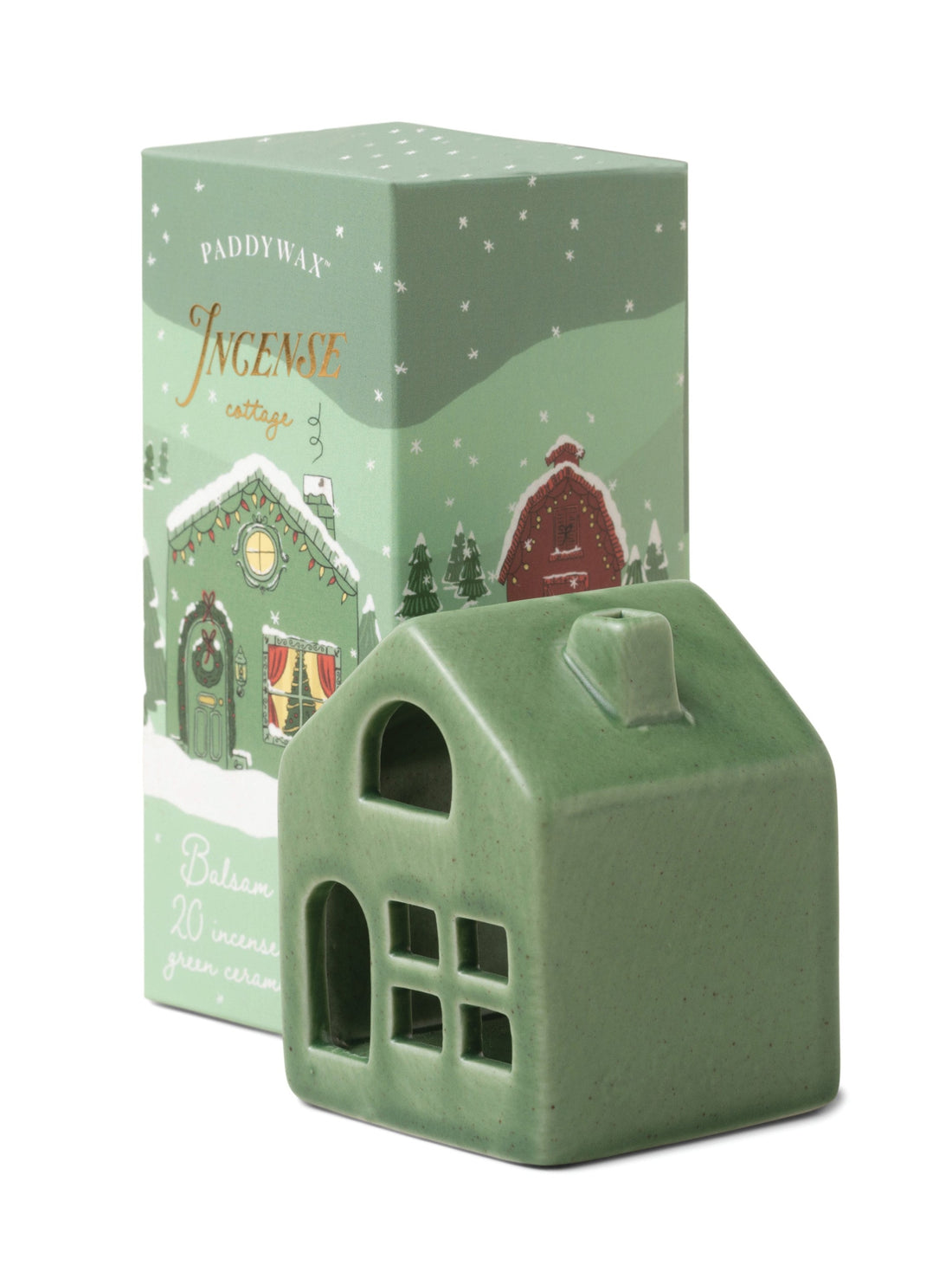 Ceramic Village Incense Holder - Green Cottage - Balsam &amp; Fir