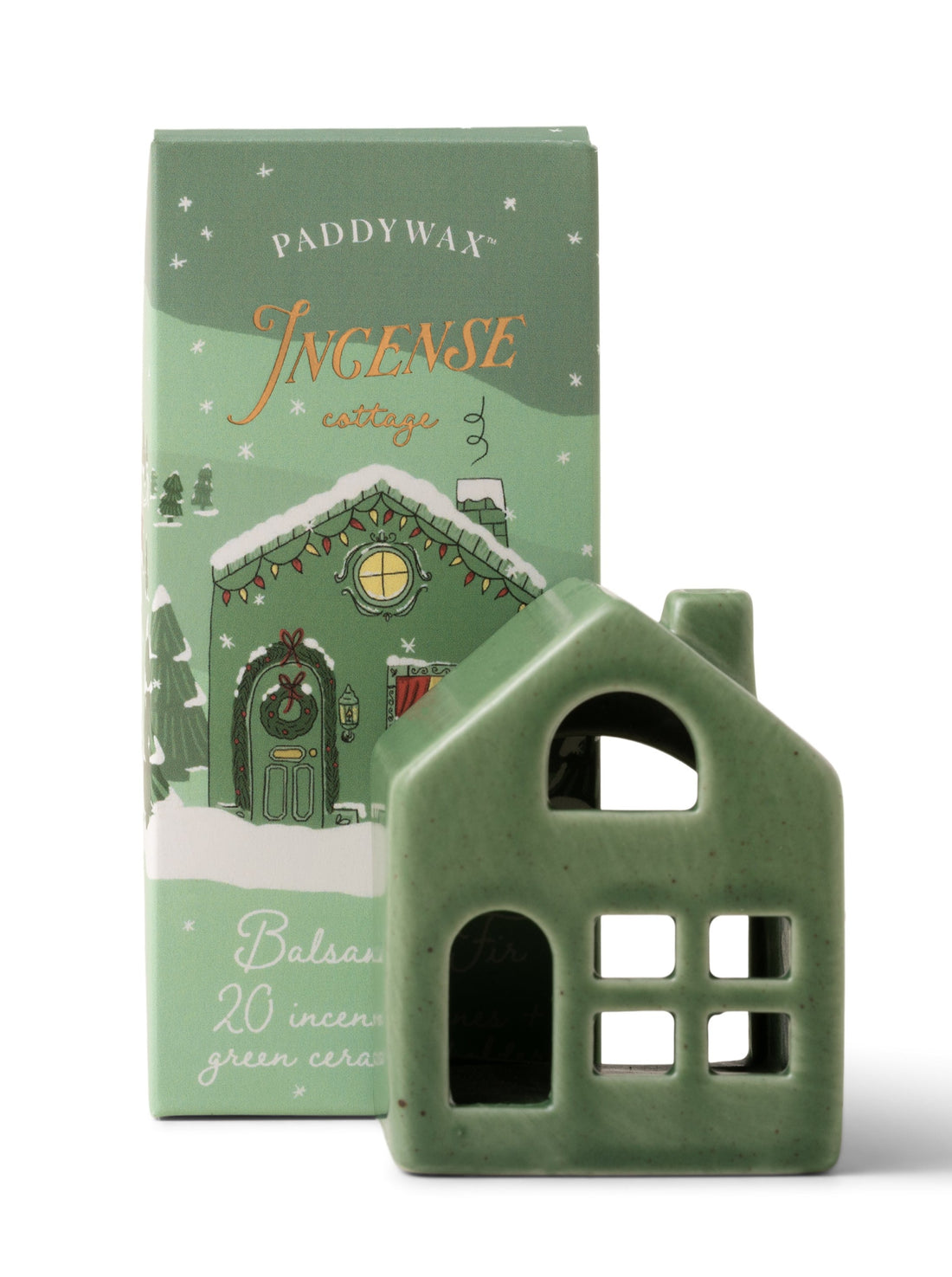 Ceramic Village Incense Holder - Green Cottage - Balsam &amp; Fir