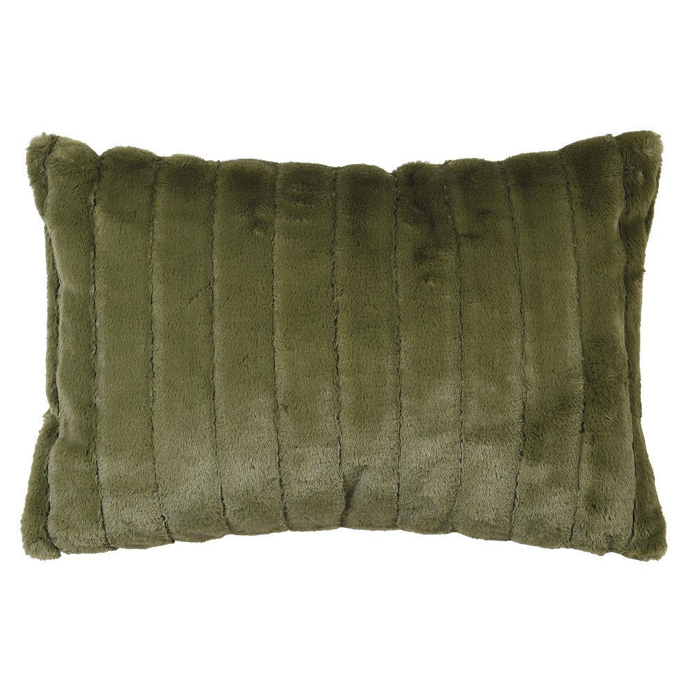 Olive Ribbed Faux Fur Cushion