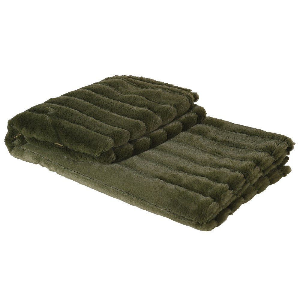 Olive Ribbed Faux Fur Throw