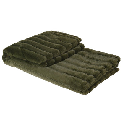 Olive Ribbed Faux Fur Throw