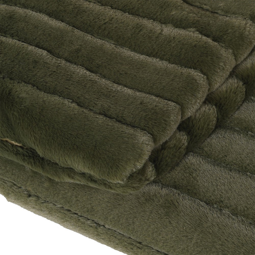 Olive Ribbed Faux Fur Throw