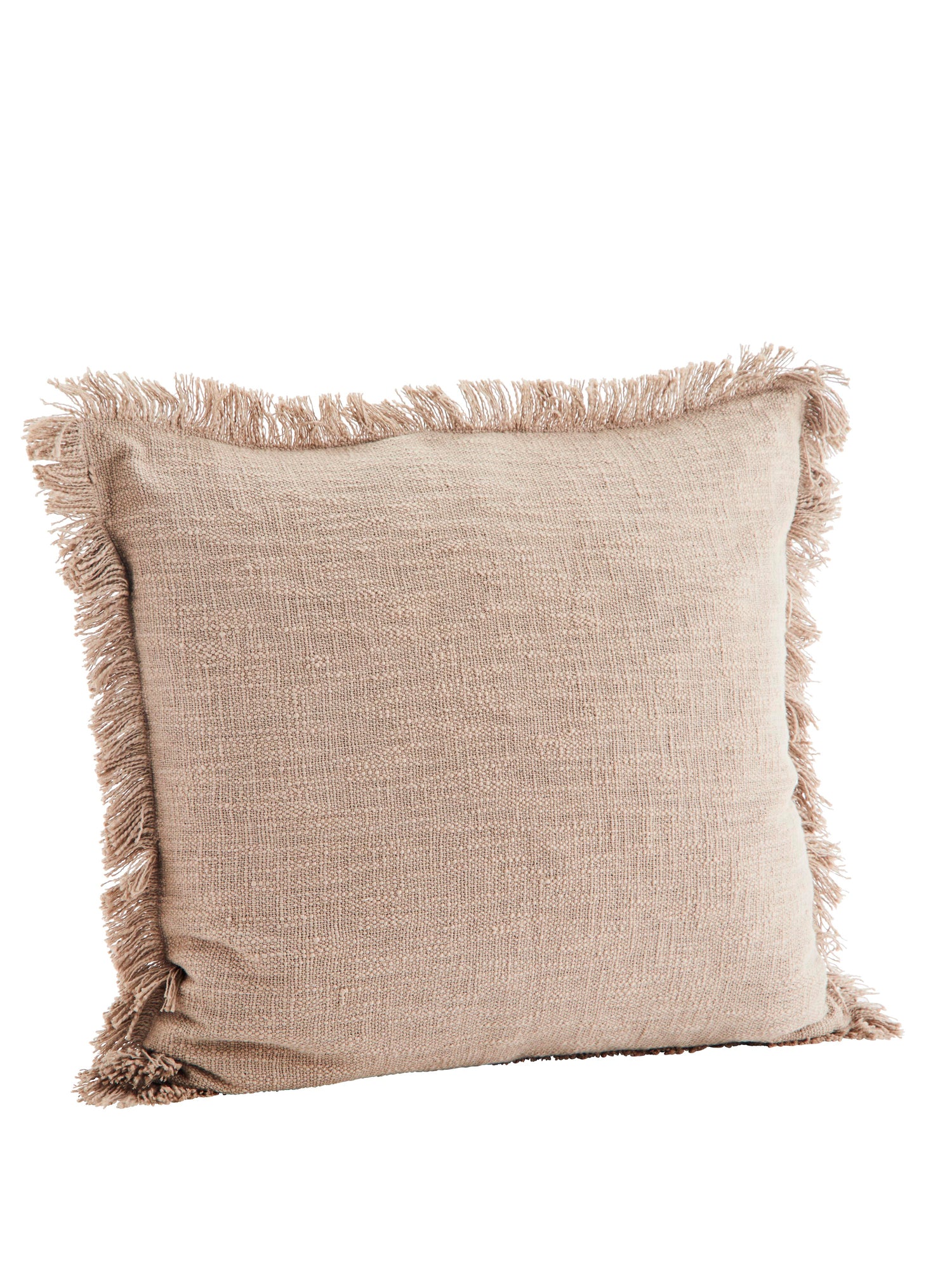 Taupe Cotton Cushion With Fringe