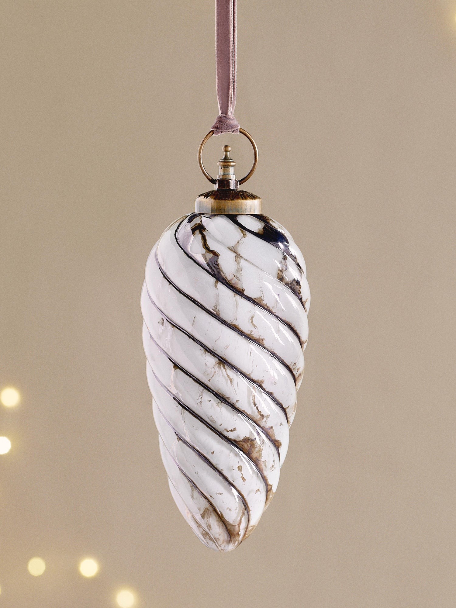 Maran Giant Gold &amp; Cream Recycled Glass Swirl Bauble - Large