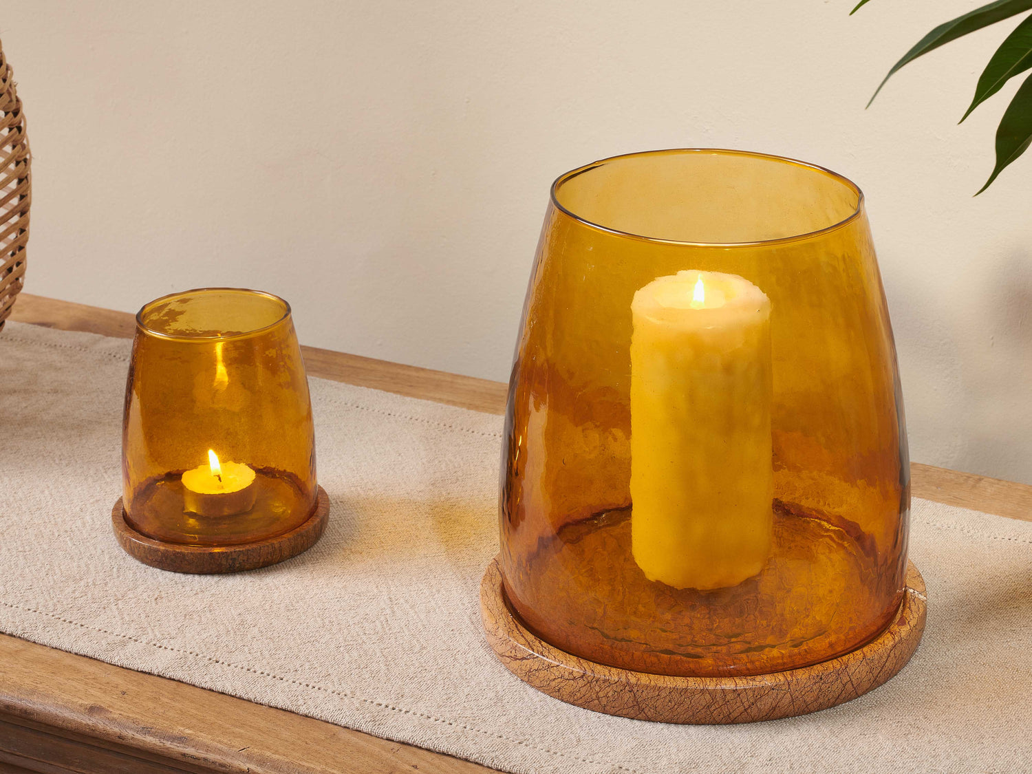 Sikkim Marble &amp; Recycled Glass Tealight Holder - Amber