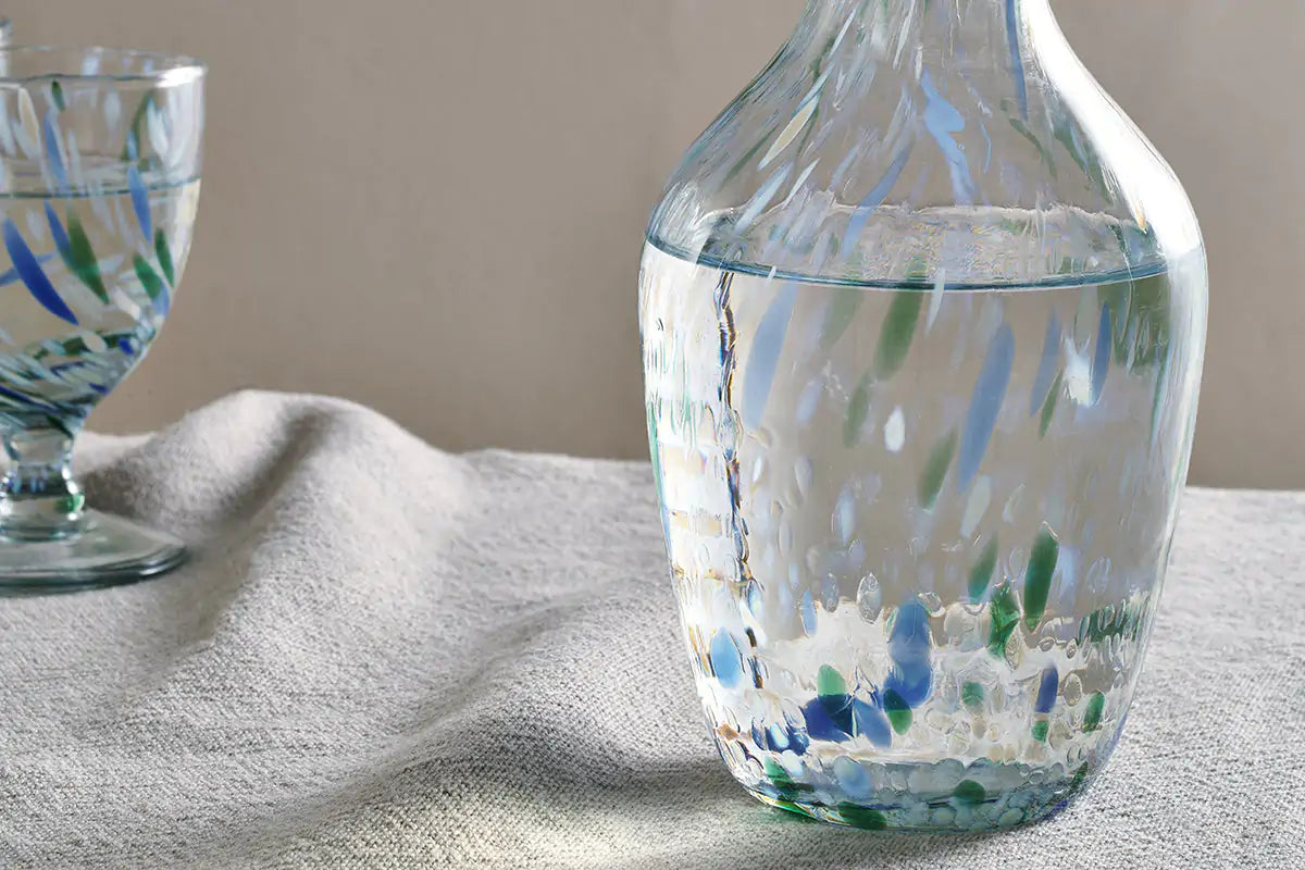 Taja Mouth Blown Glass Jug - Sea Blue