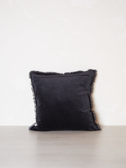 Fara Fringed Velvet Cushion - Caviar - 3 Sizes Available