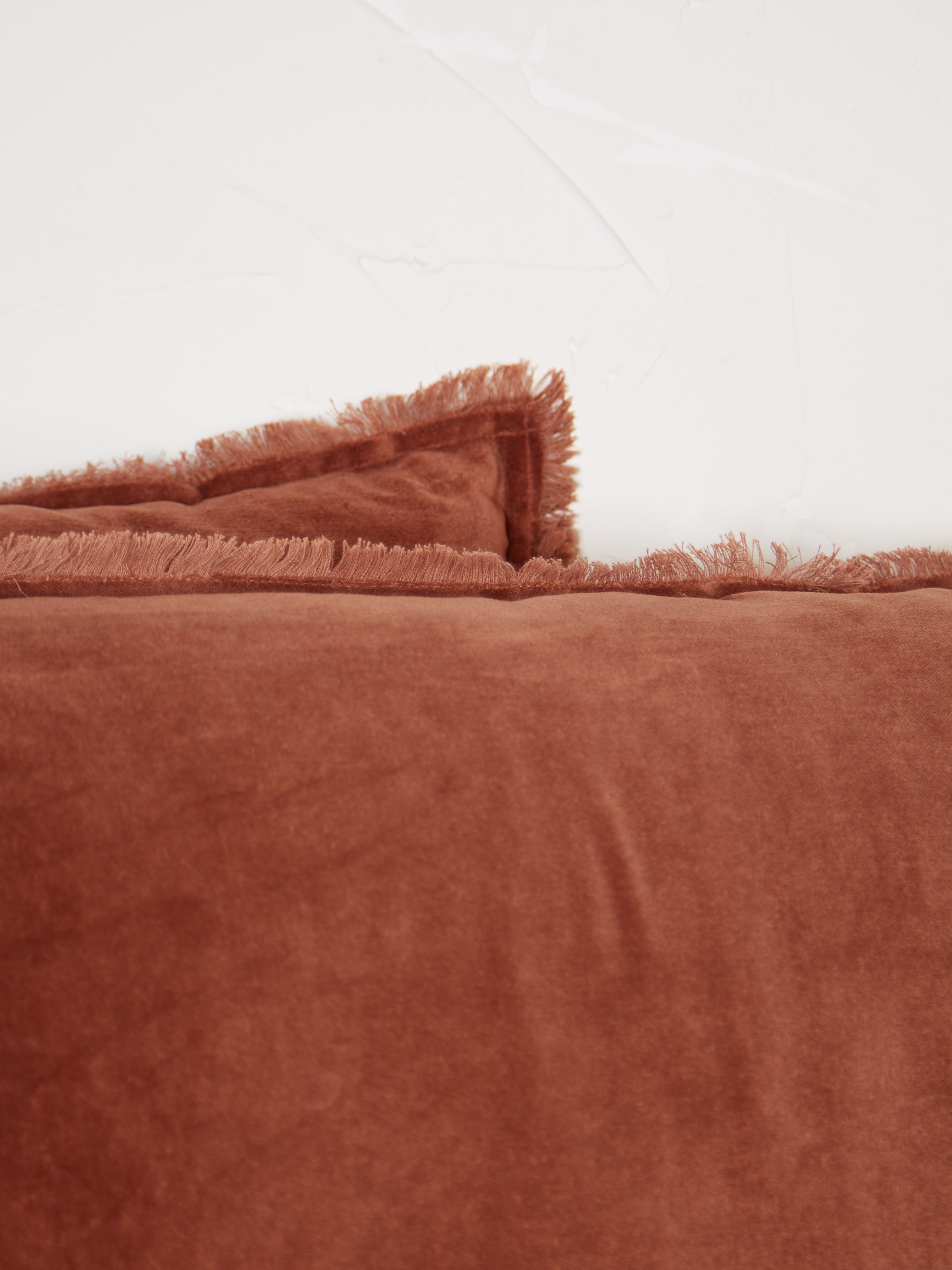 Fara Fringed Velvet Cushion - Caramel - 3 Sizes Available