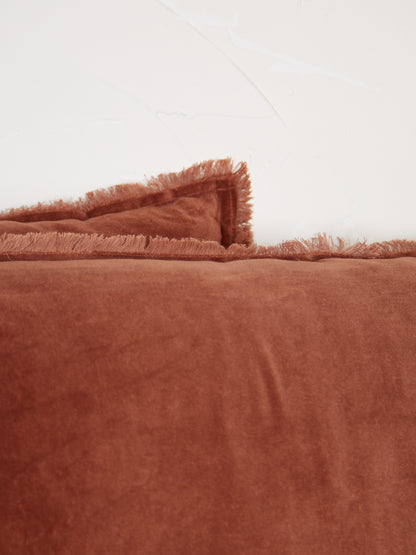 Fara Fringed Velvet Cushion - Caramel - 3 Sizes Available