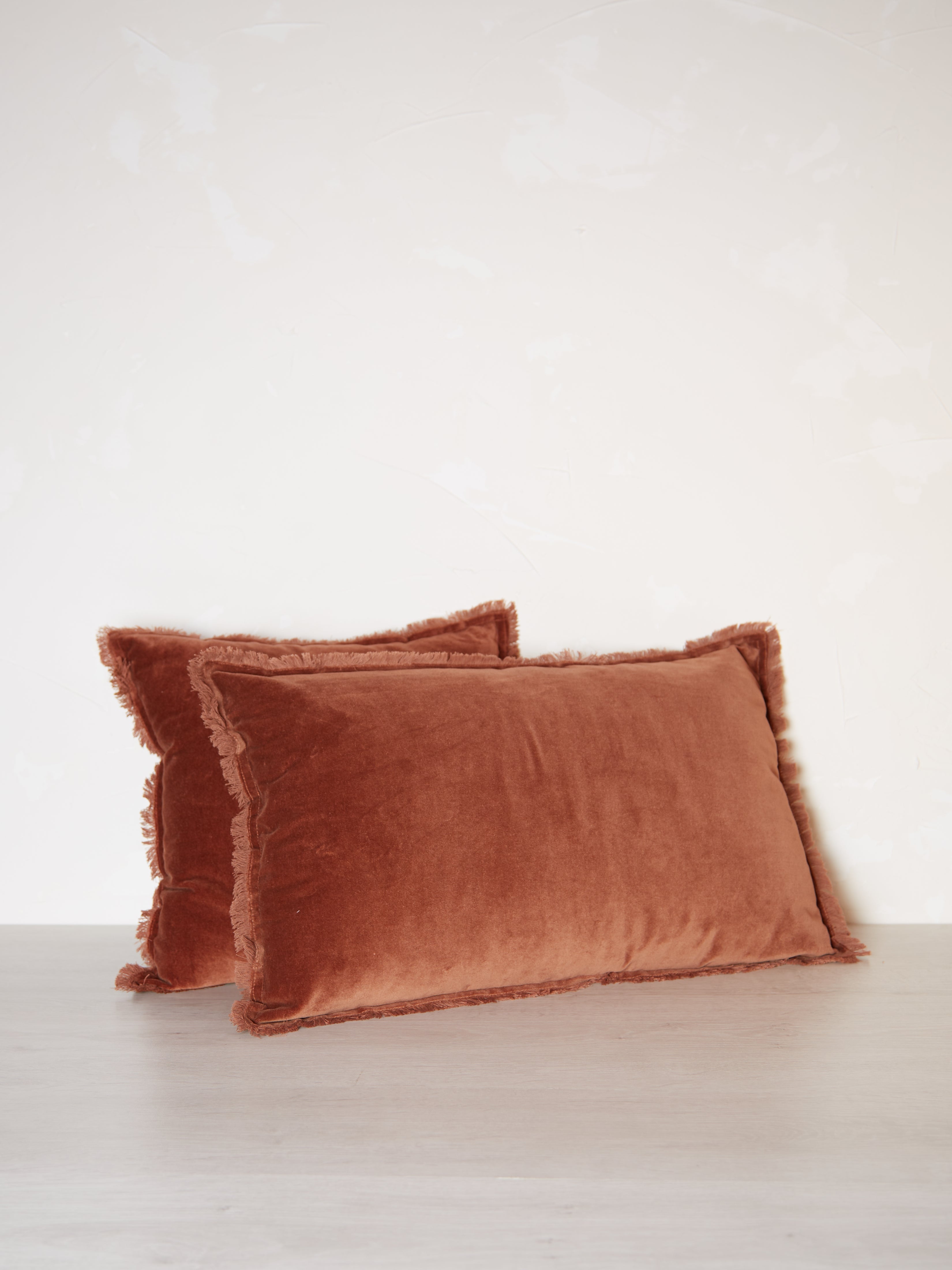 Fara Fringed Velvet Cushion - Caramel - 3 Sizes Available