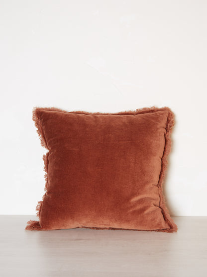 Fara Fringed Velvet Cushion - Caramel - 3 Sizes Available