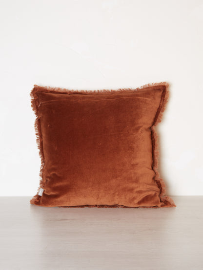 Fara Fringed Velvet Cushion - Caramel - 3 Sizes Available