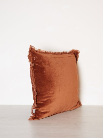 Fara Fringed Velvet Cushion - Caramel - 3 Sizes Available