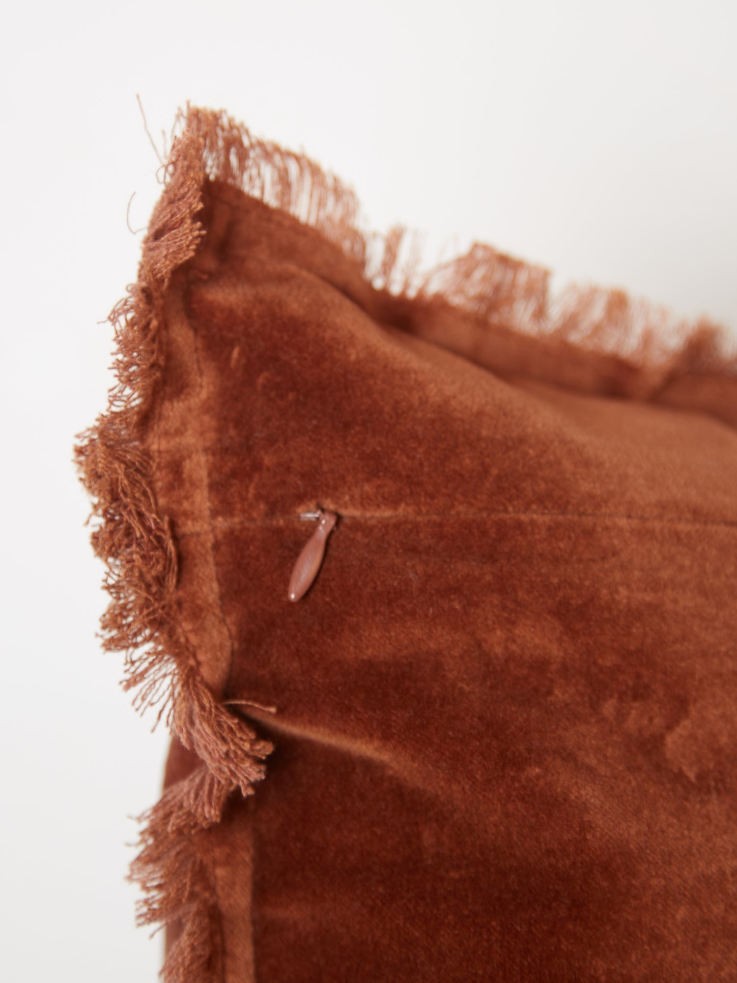 Fara Fringed Velvet Cushion - Caramel - 3 Sizes Available