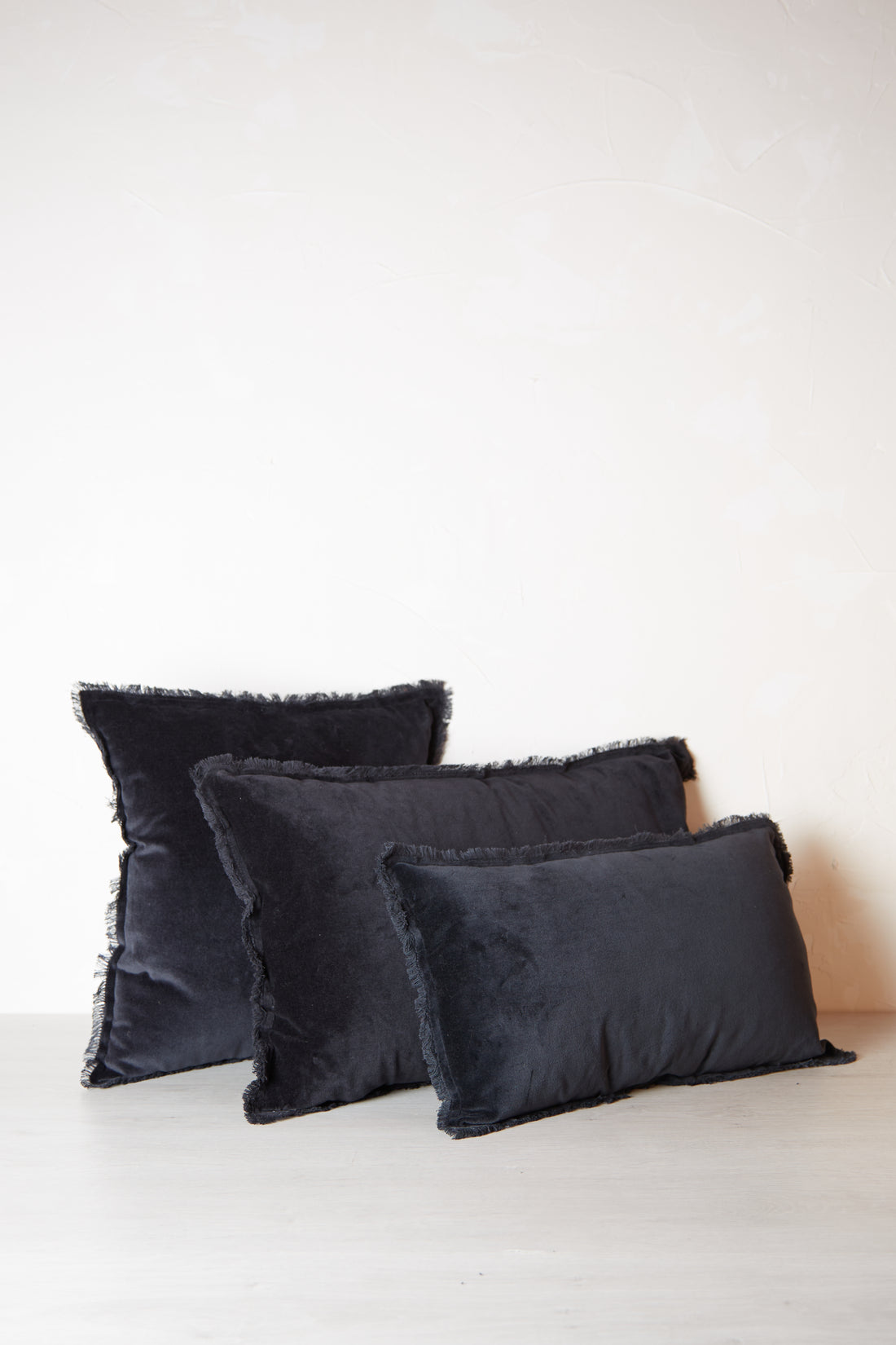 Fara Fringed Velvet Cushion - Caviar - 3 Sizes Available