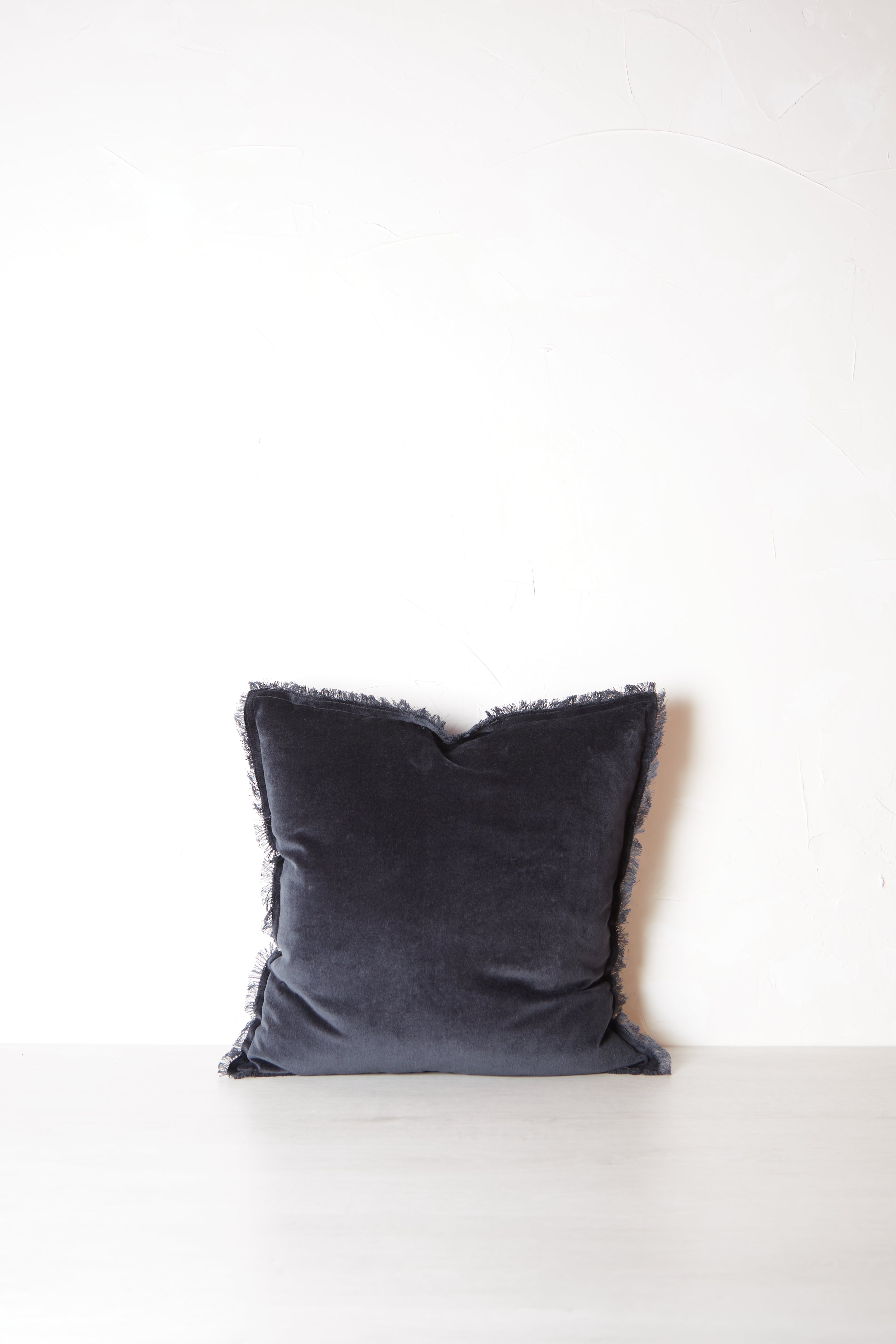 Fara Fringed Velvet Cushion - Caviar - 3 Sizes Available