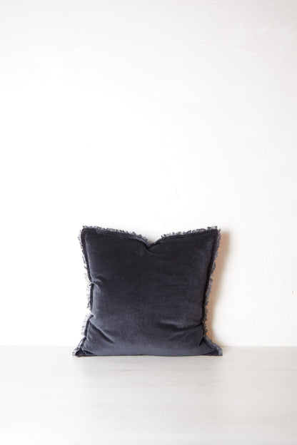 Fara Fringed Velvet Cushion - Caviar - 3 Sizes Available