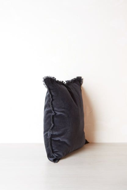 Fara Fringed Velvet Cushion - Caviar - 3 Sizes Available