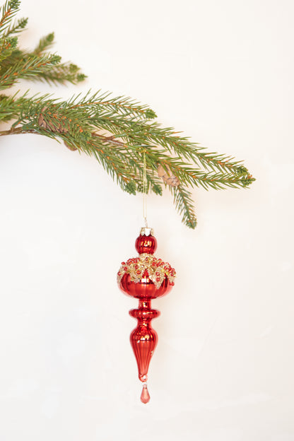 Gold And Ruby Drip Finial Bauble