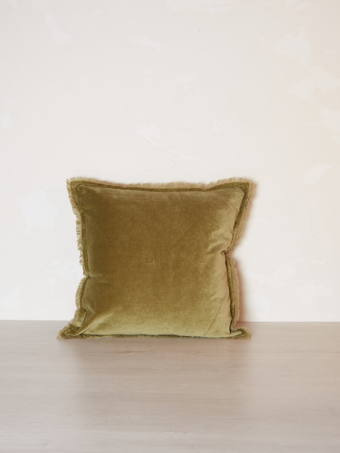 Fara Fringed Velvet Cushion - Olive - 3 Sizes Available