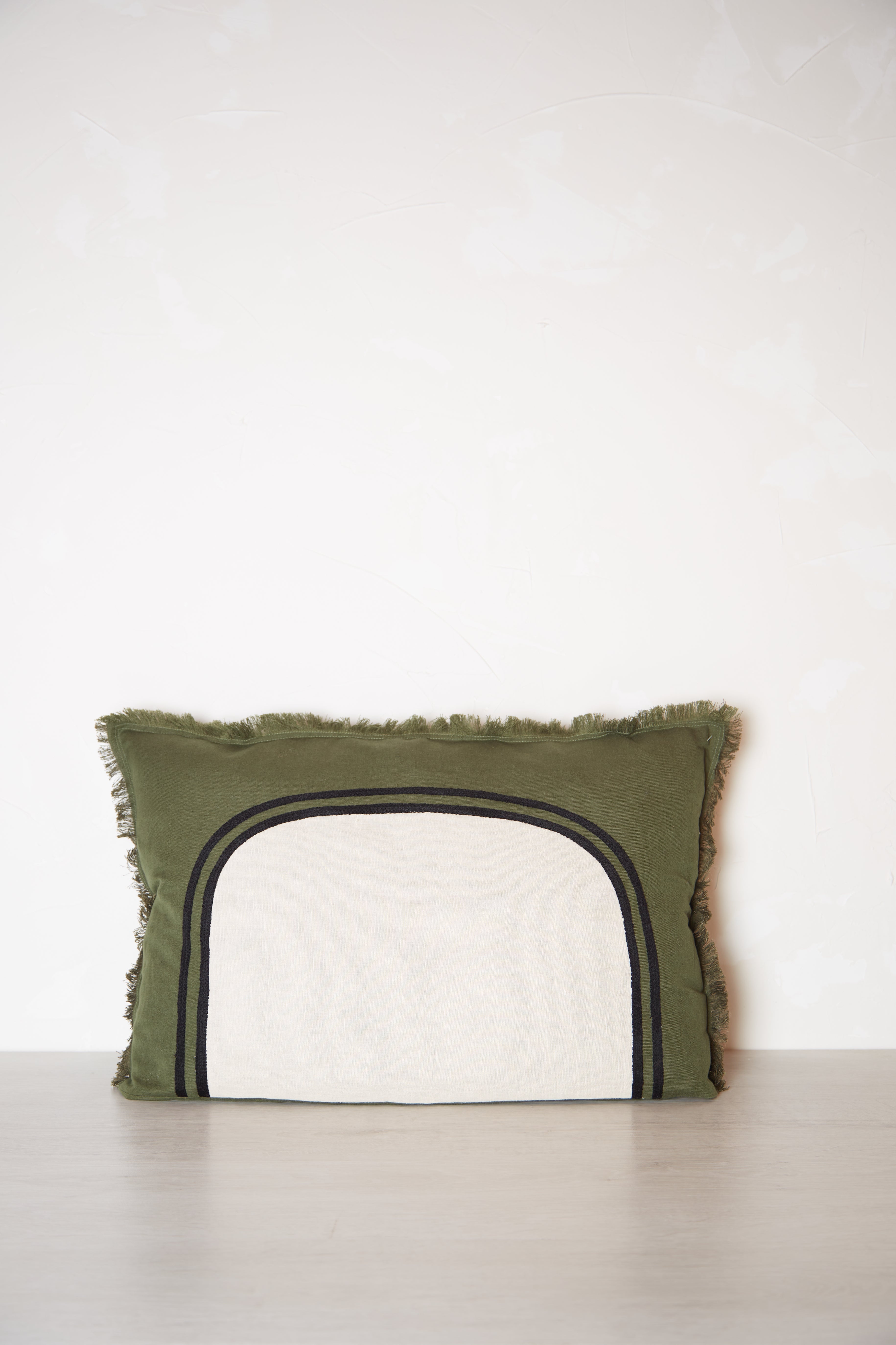 Laly Linen &amp; Cotton Embroidered Cushion in Olive - 40 x 65