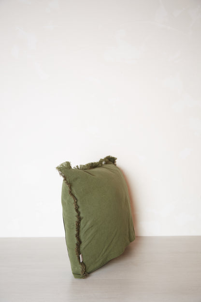 Laly Linen &amp; Cotton Embroidered Cushion in Olive - 40 x 65