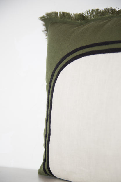 Laly Linen &amp; Cotton Embroidered Cushion in Olive - 40 x 65