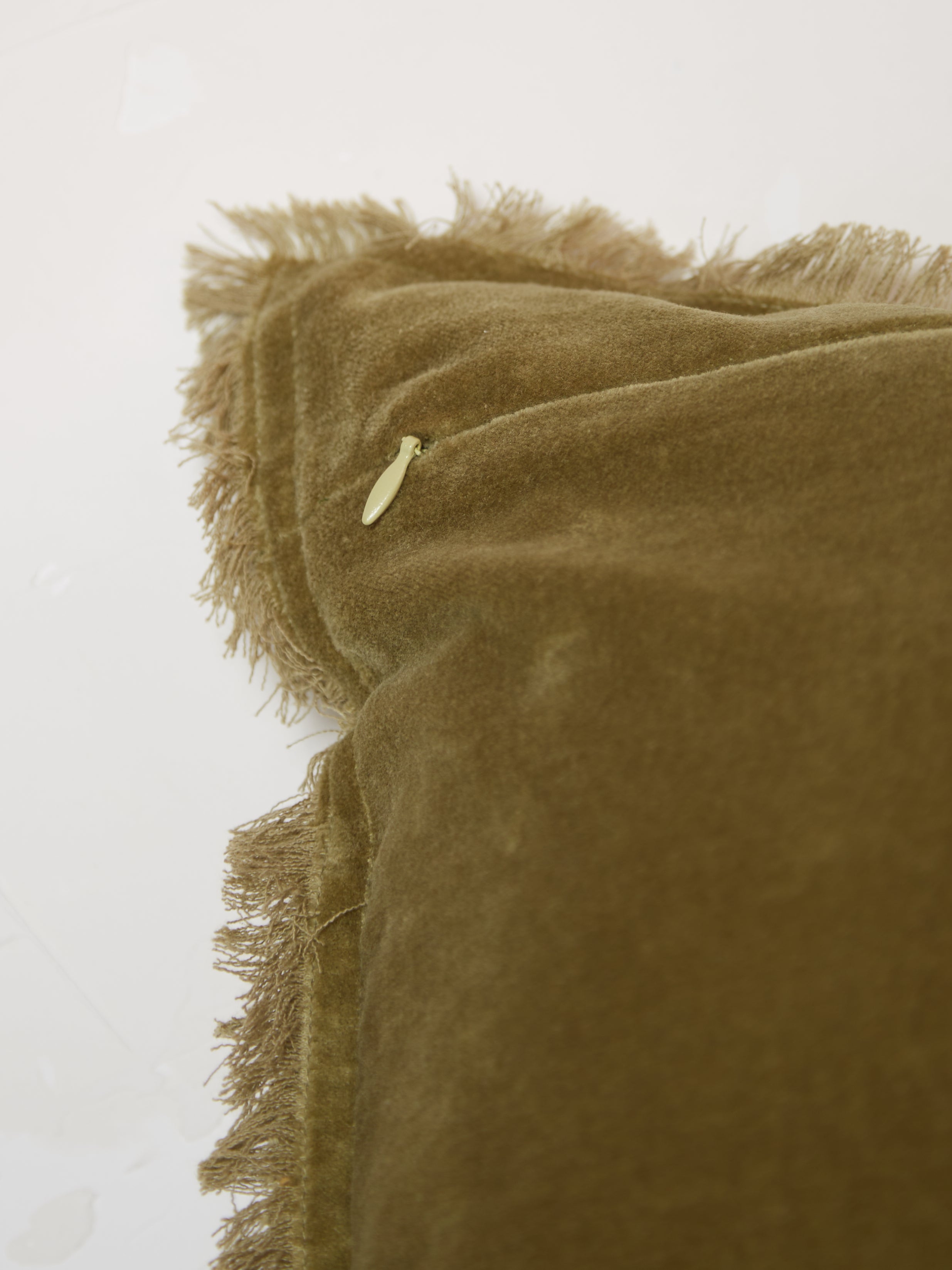 Fara Fringed Velvet Cushion - Olive - 3 Sizes Available