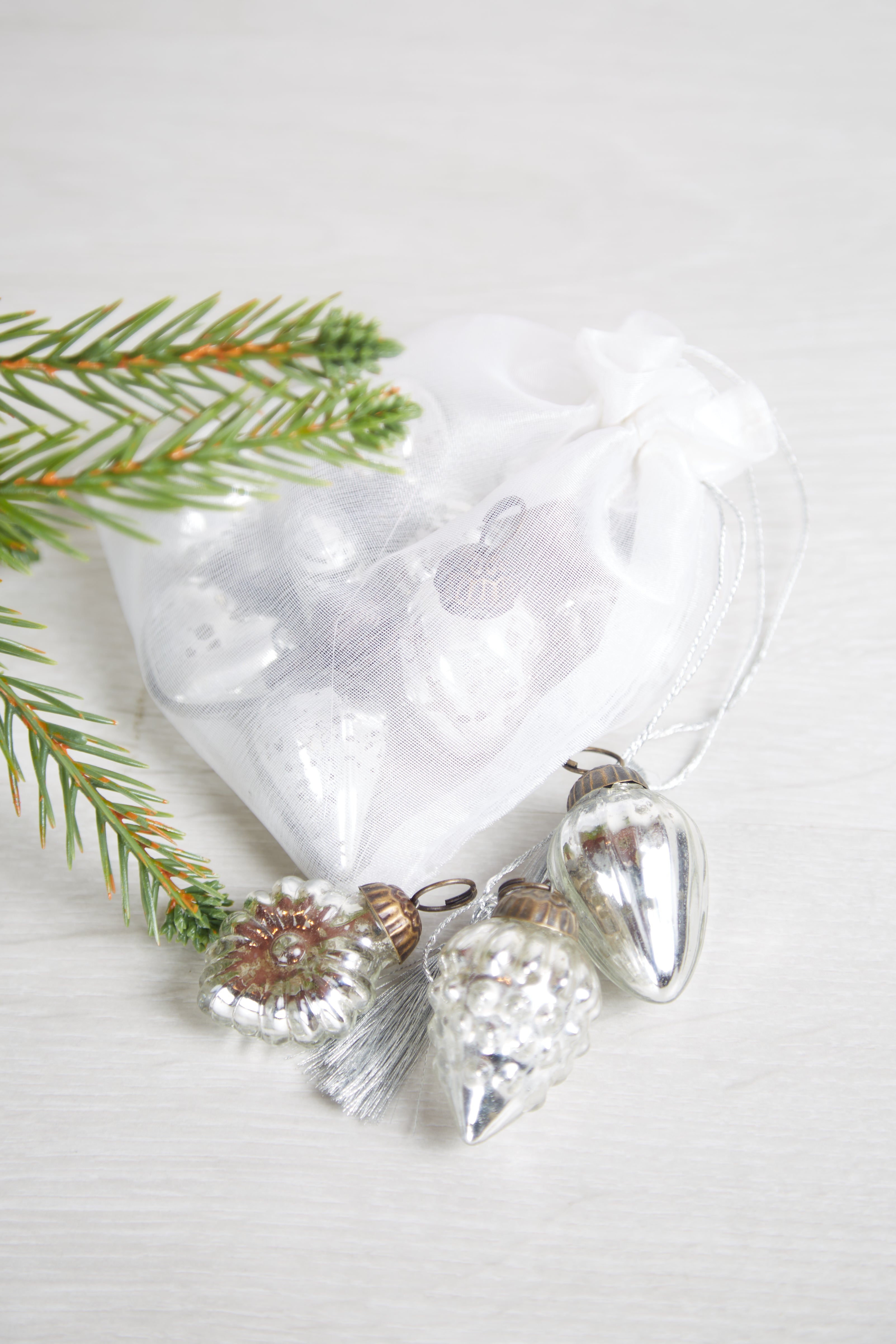 Assorted Bag of Silver Glass Baubles