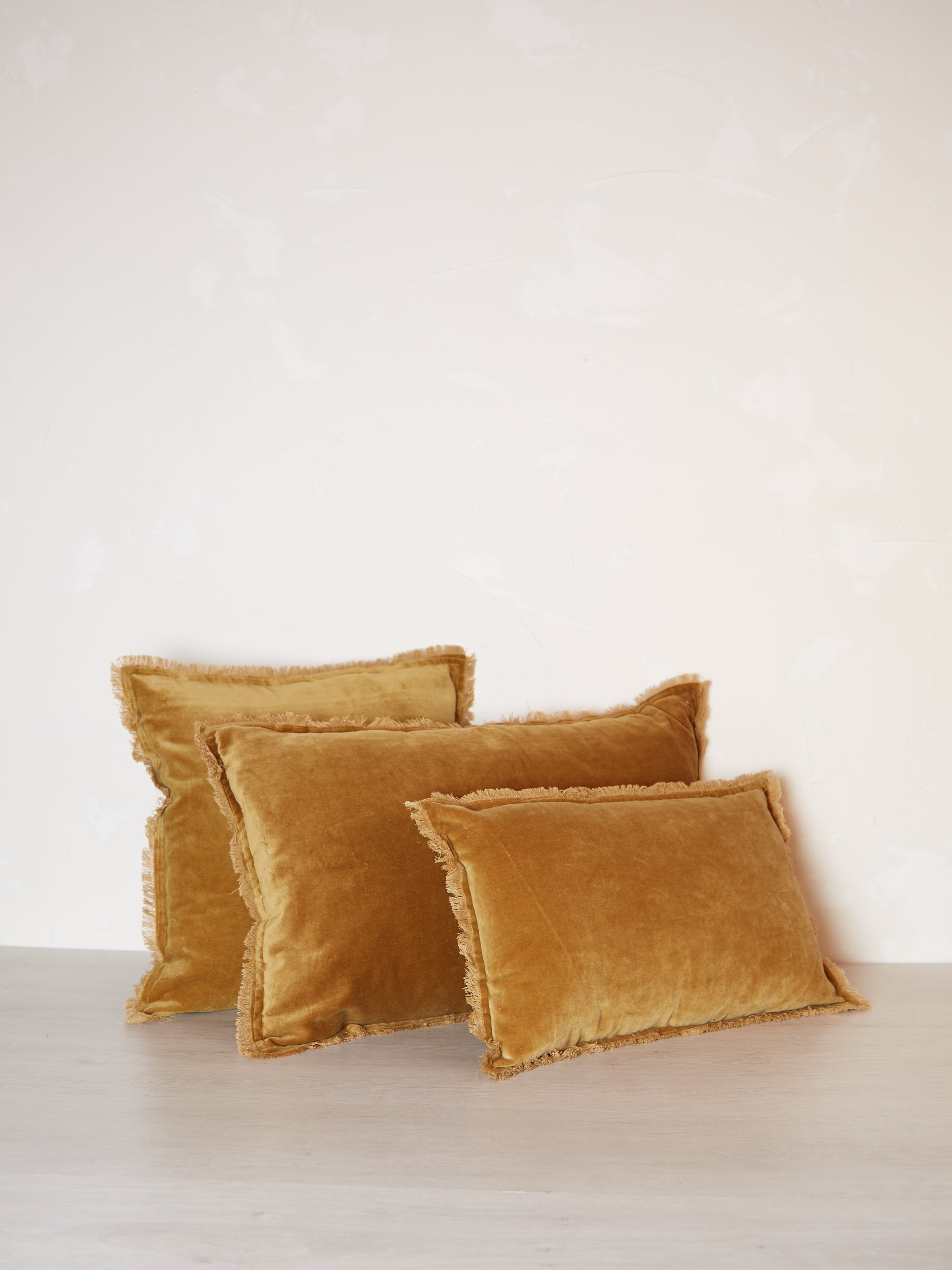 Fara Fringed Velvet Cushion - Saffron - 3 Sizes Avaliable