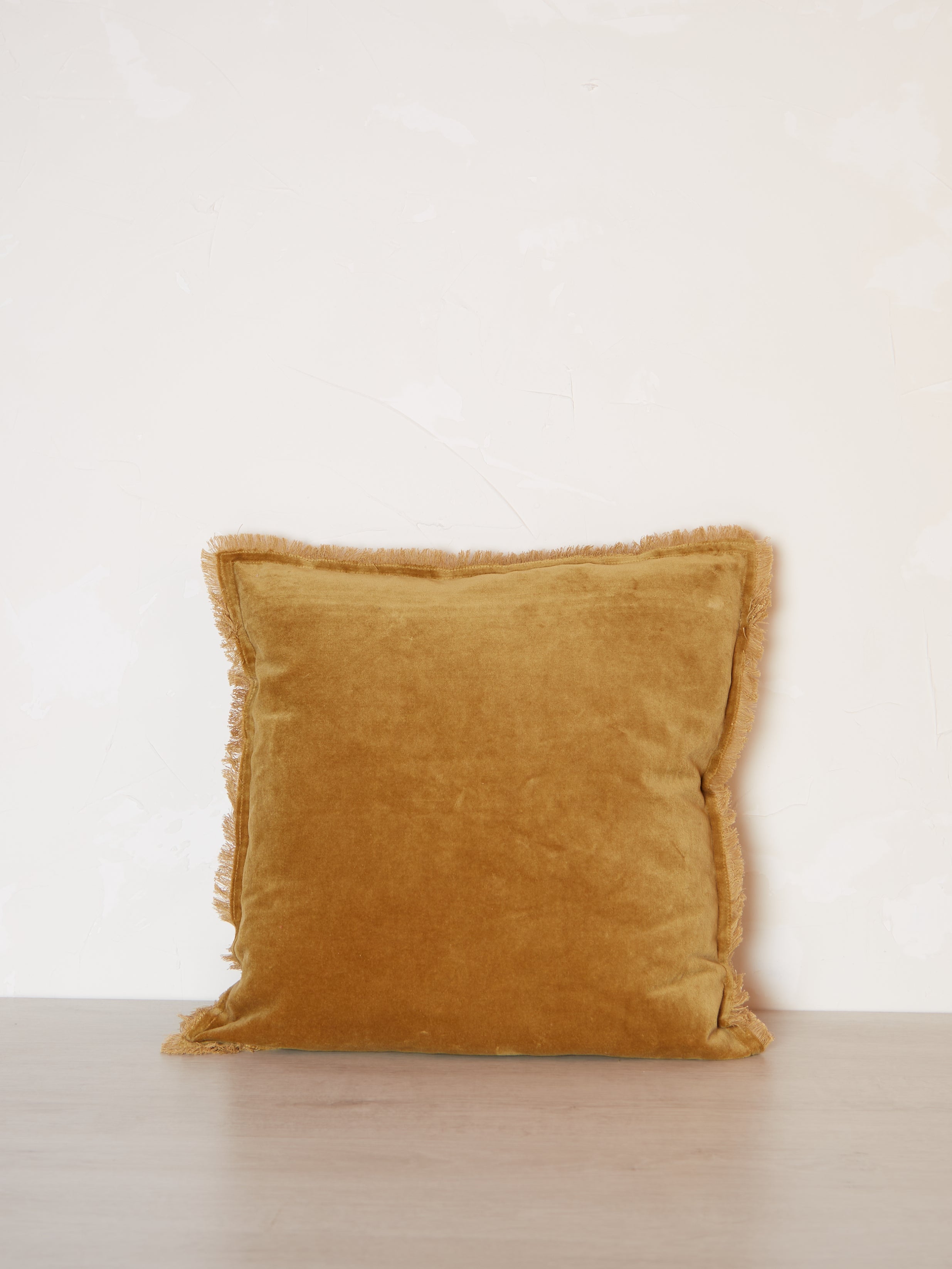 Fara Fringed Velvet Cushion - Saffron - 3 Sizes Avaliable