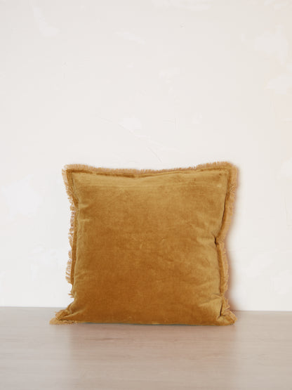 Fara Fringed Velvet Cushion - Saffron - 3 Sizes Avaliable