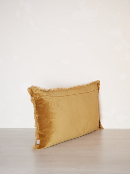 Fara Fringed Velvet Cushion - Saffron - 3 Sizes Avaliable