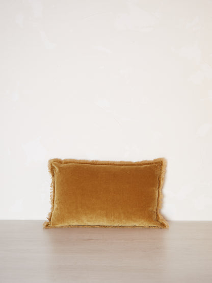 Fara Fringed Velvet Cushion - Saffron - 3 Sizes Avaliable