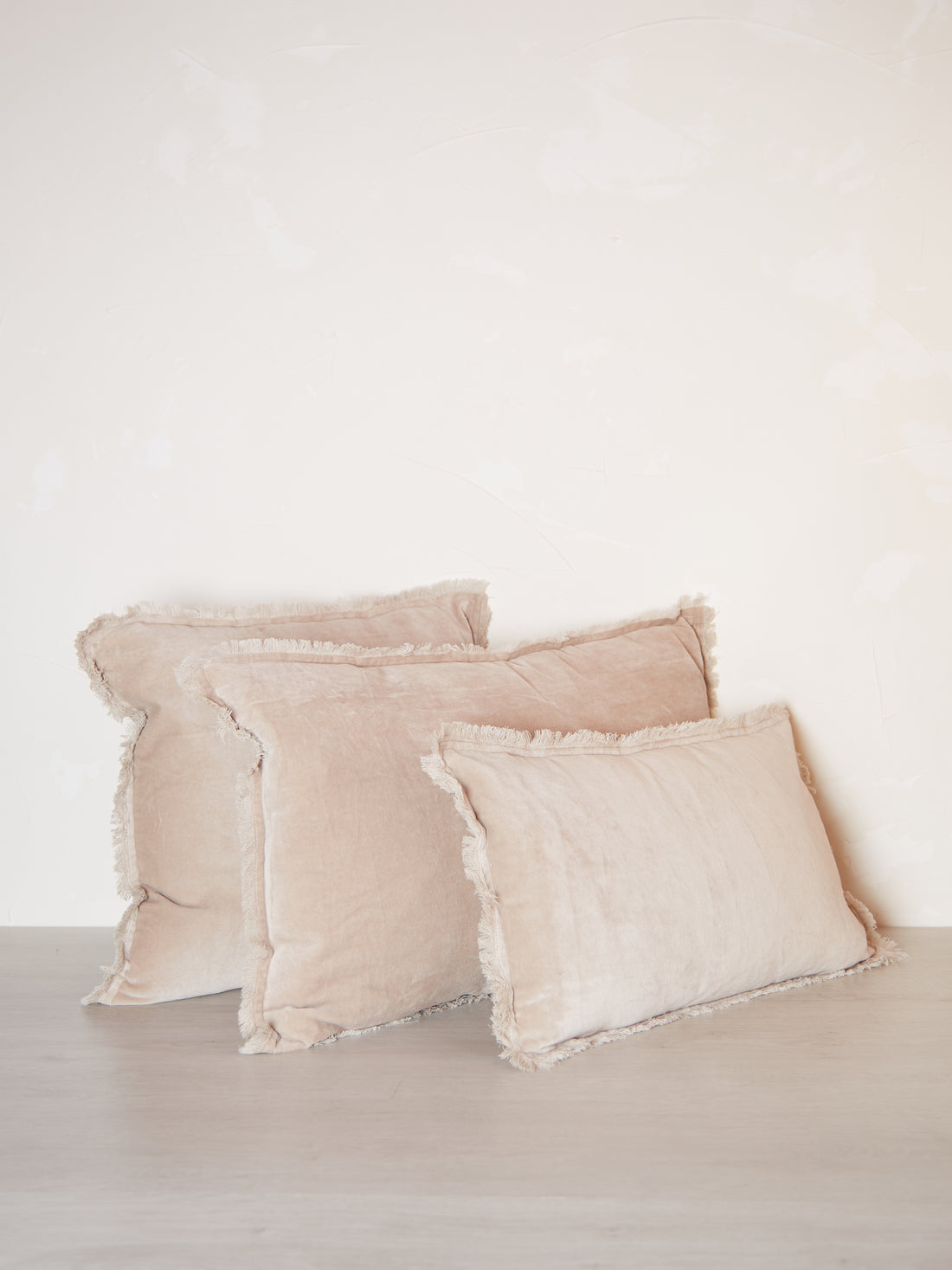 Fara Fringed Velvet Cushion - Latte - 3 Sizes Avaliable