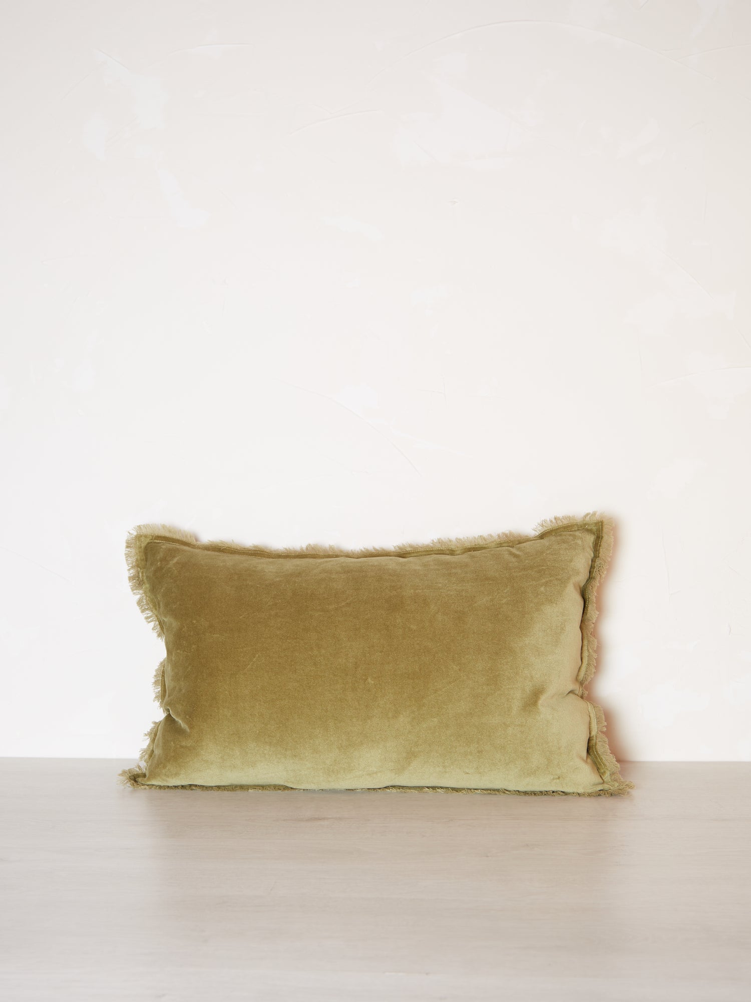 Fara Fringed Velvet Cushion - Olive - 3 Sizes Avaliable