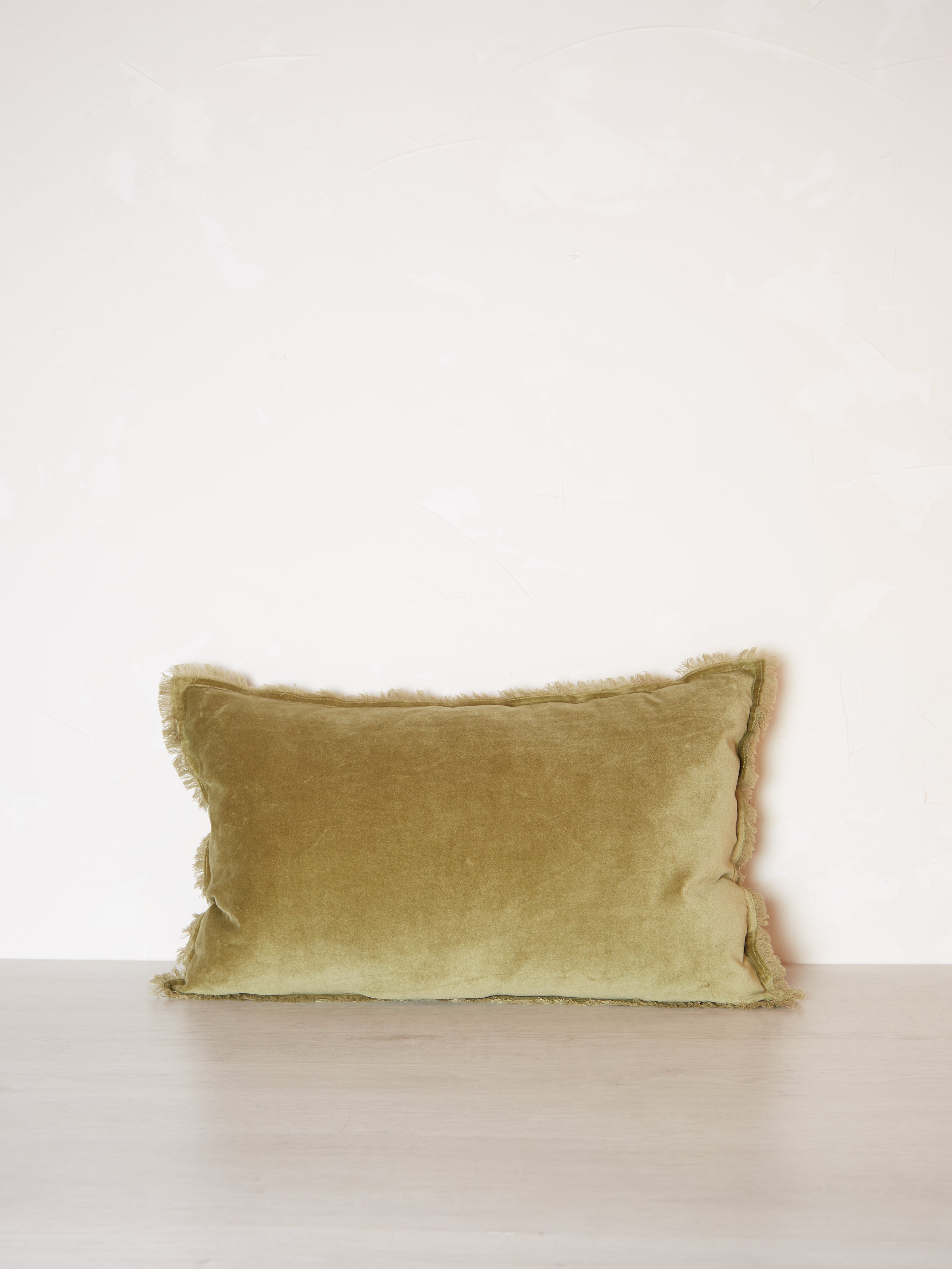 Fara Fringed Velvet Cushion - Olive - 3 Sizes Available