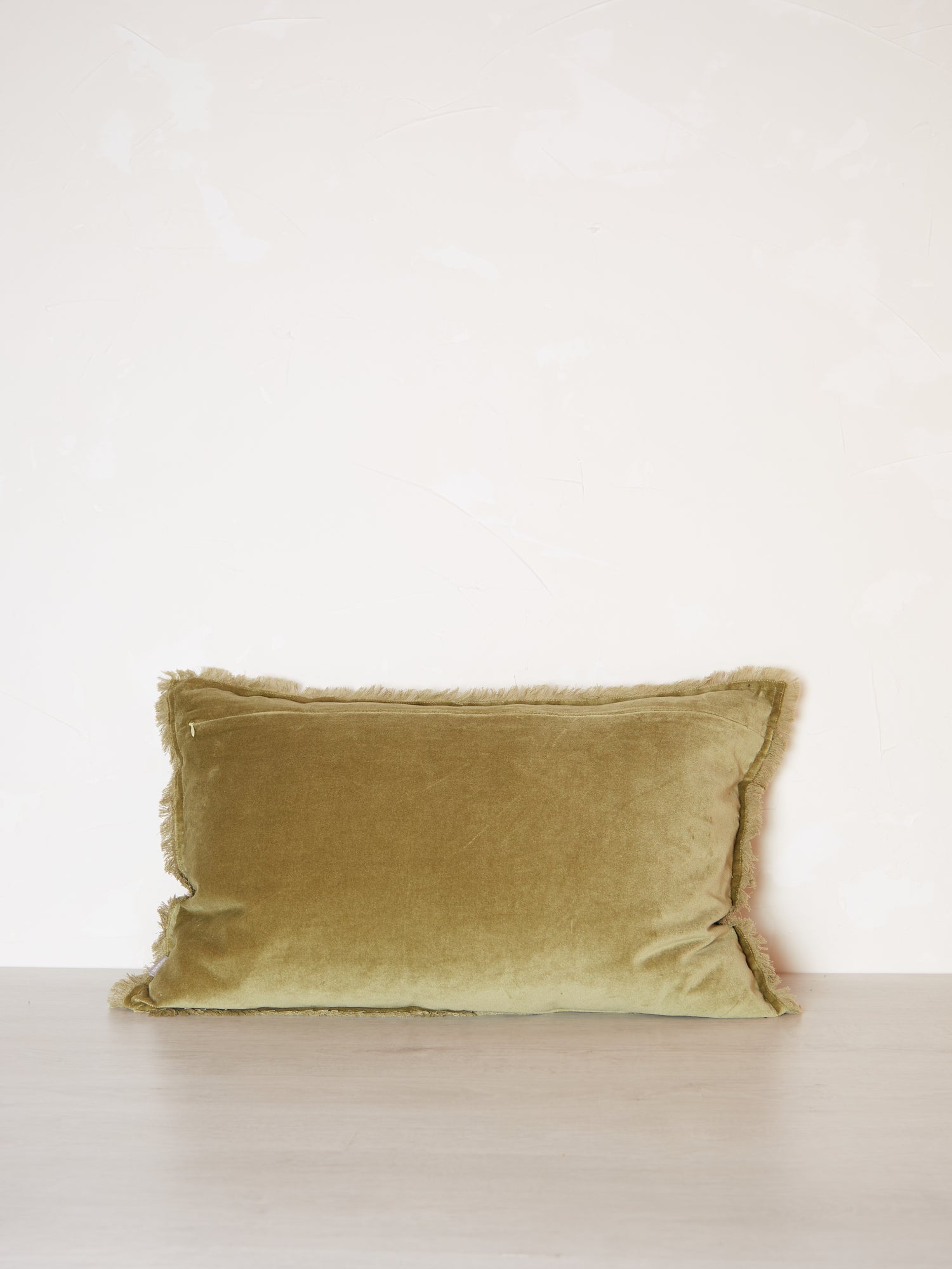 Fara Fringed Velvet Cushion - Olive - 3 Sizes Avaliable