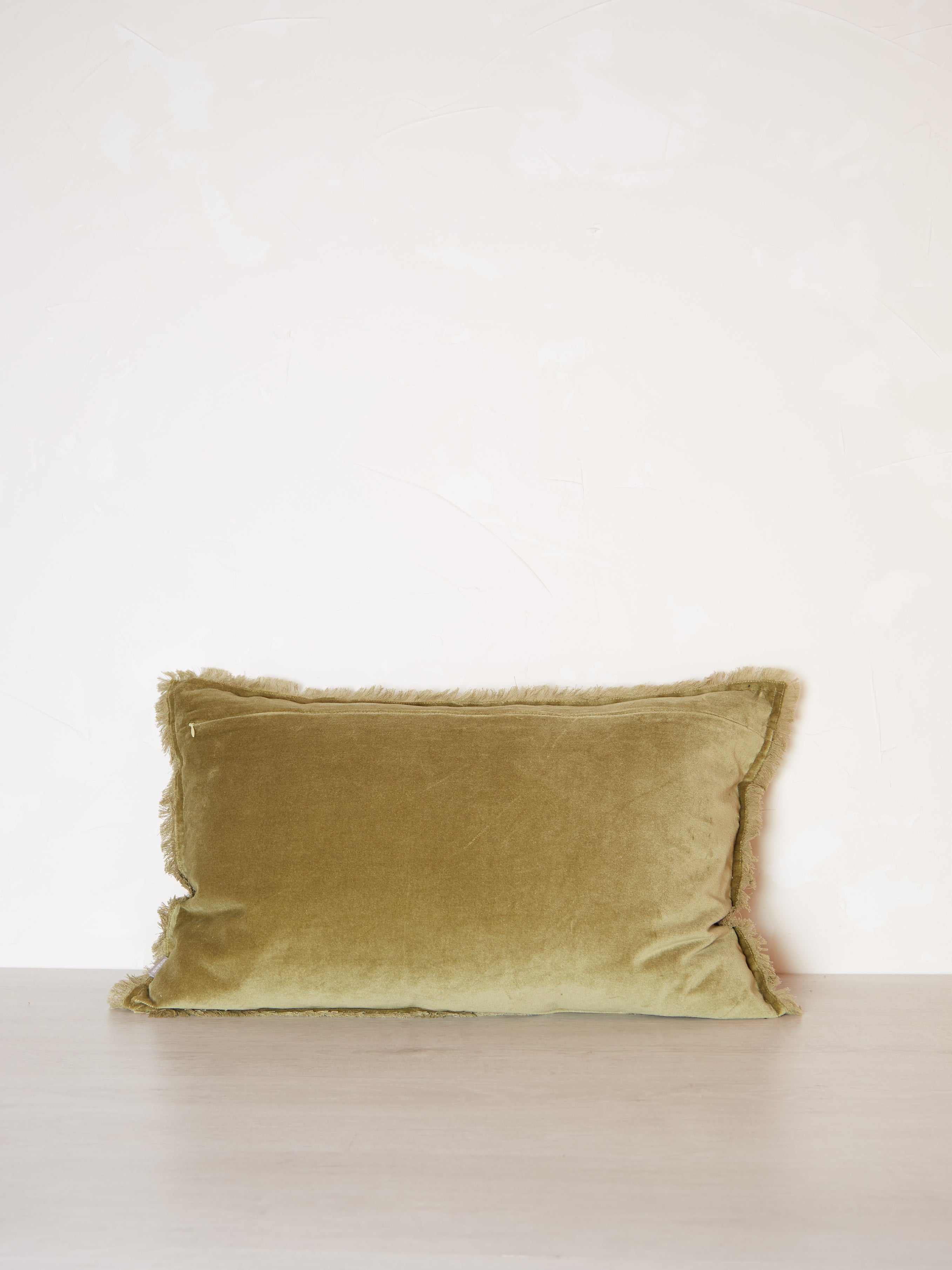 Fara Fringed Velvet Cushion - Olive - 3 Sizes Available