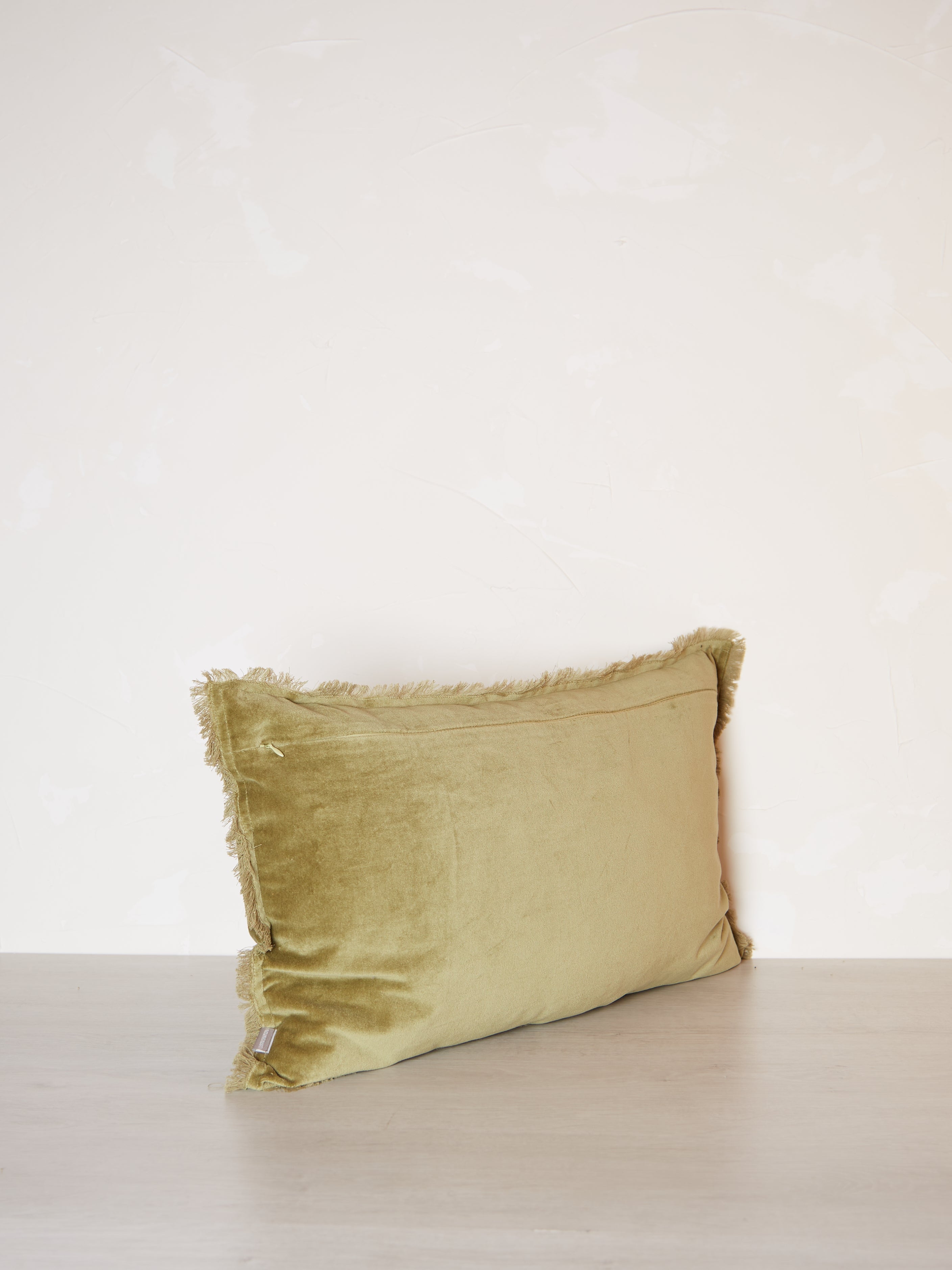 Fara Fringed Velvet Cushion - Olive - 3 Sizes Avaliable