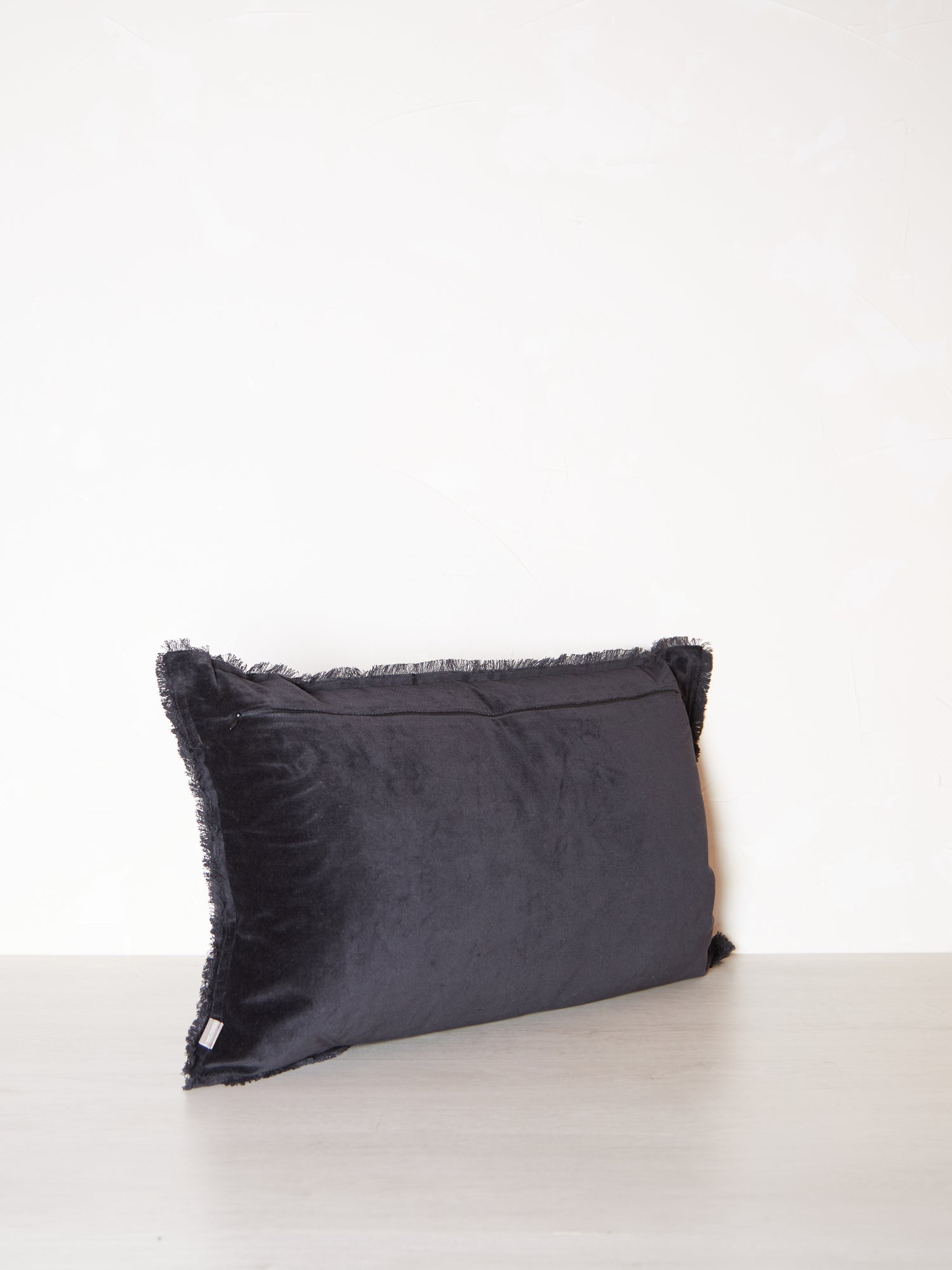 Fara Fringed Velvet Cushion - Caviar - 3 Sizes Available