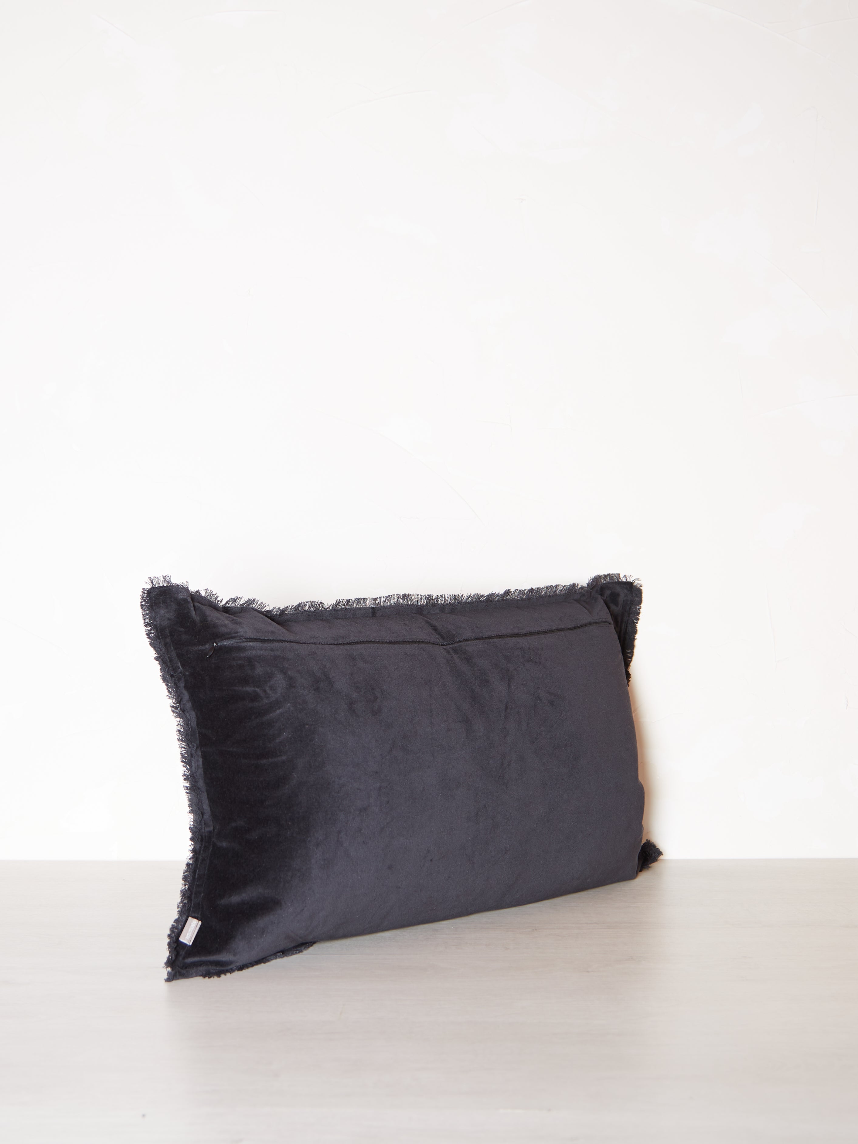 Fara Fringed Velvet Cushion - Caviar - 3 Sizes Available