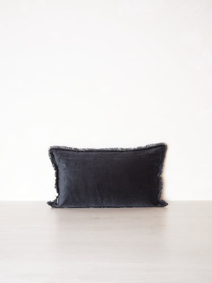 Fara Fringed Velvet Cushion - Caviar - 3 Sizes Available