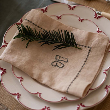 Set 4 Embroidered Linen Napkins - Natural