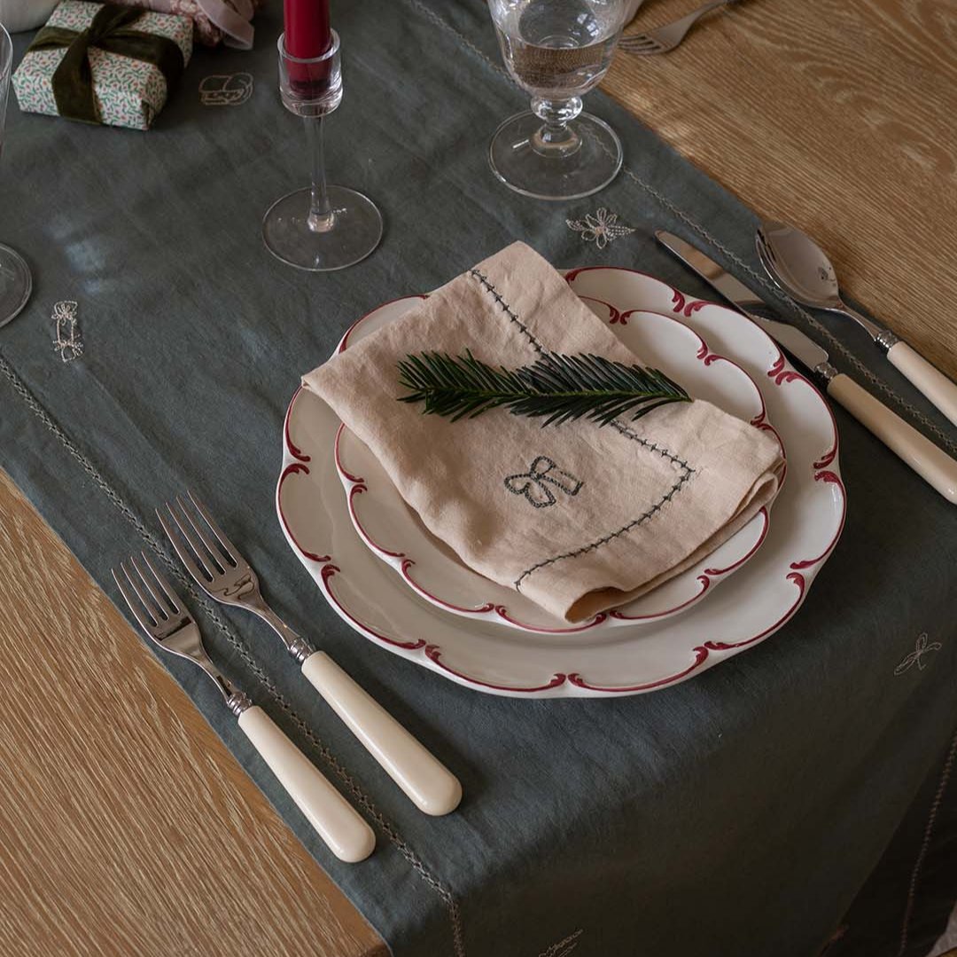 Set 4 Embroidered Linen Napkins - Natural