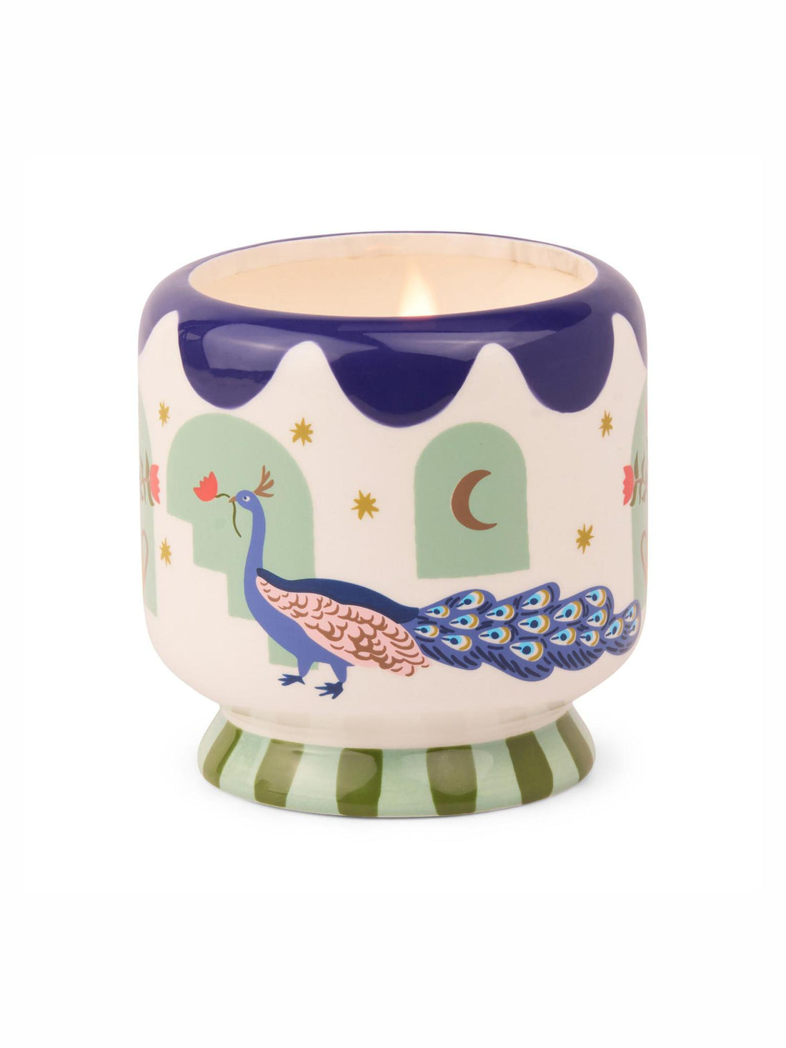 Adopo Hand-painted 8 oz Peacock Ceramic Boxed Candle - Misted Lime