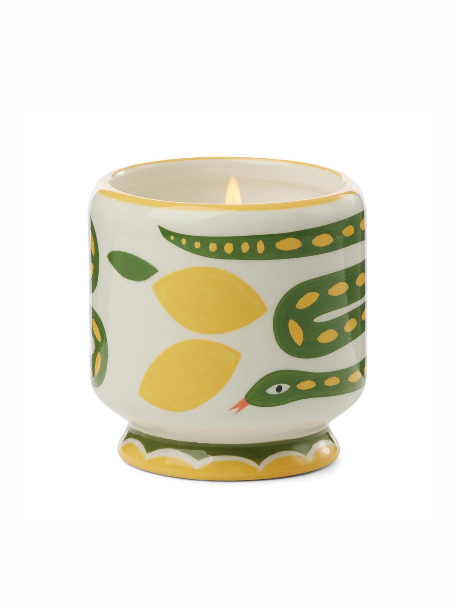 Adopo Hand-painted 8 oz Snake Ceramic Boxed Candle - Wild Lemongrass