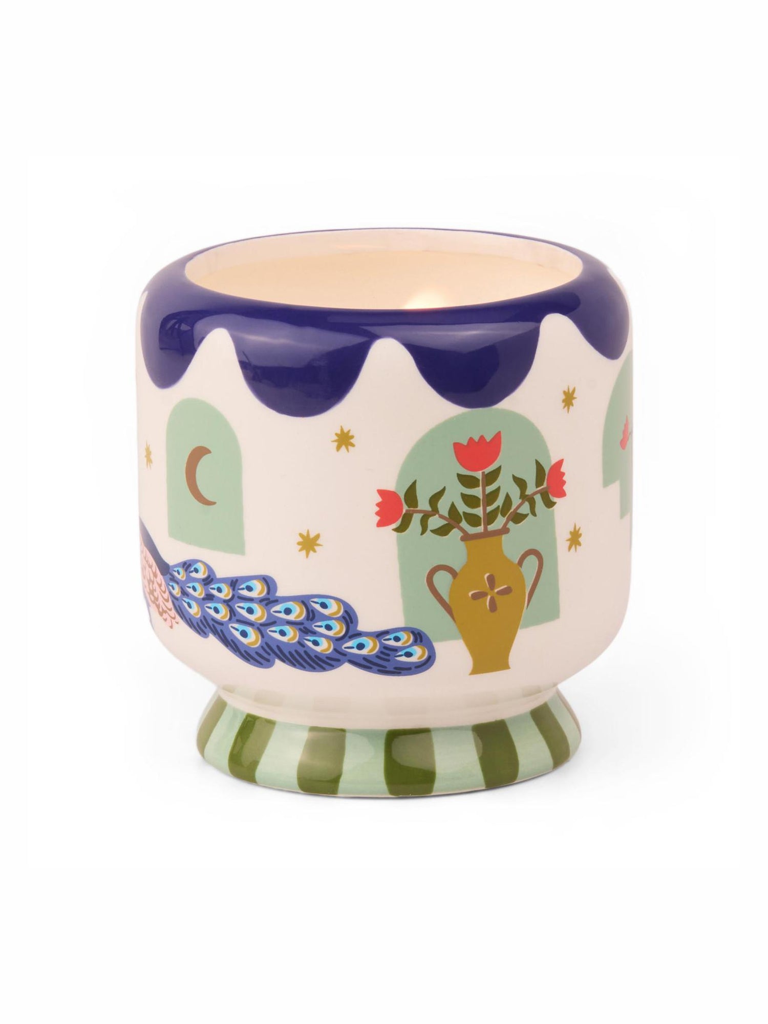 Adopo Hand-painted 8 oz Peacock Ceramic Boxed Candle - Misted Lime